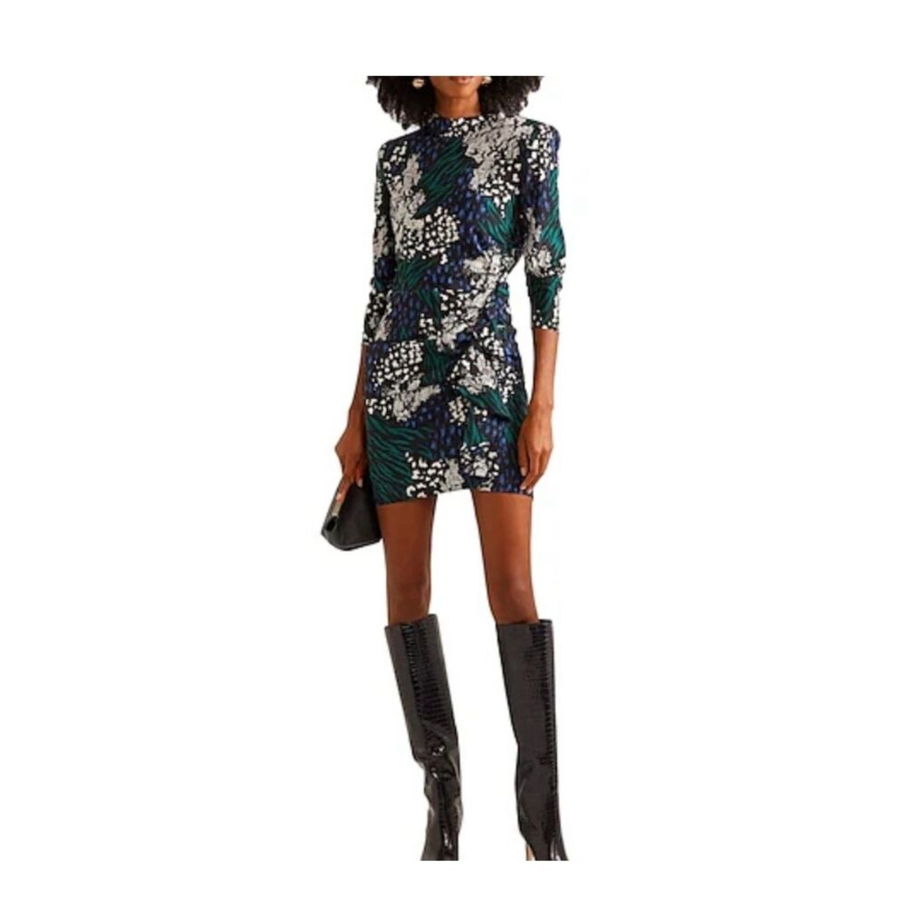 Veronica Beard Louella silk blend Long Sleeve Dress 4 Back animal print ruching